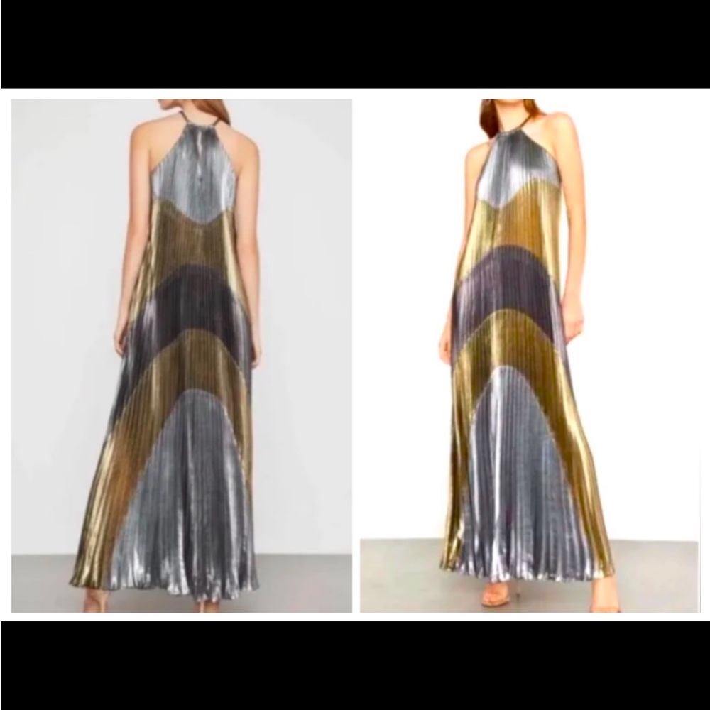 BCBGMaxAzria Silver and Gold Maxi Dress